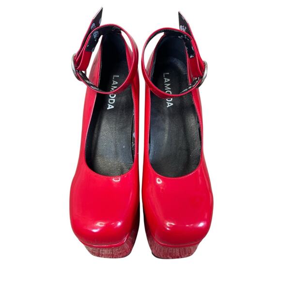 DOLLS KILL Lamoda Those Days Power Trip Chunky Platform Heels Red Patent Leather - Picture 4 of 12